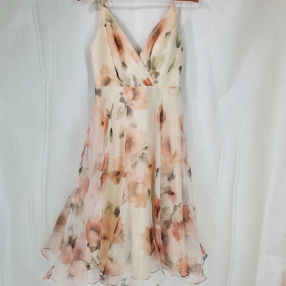Jenny Yoo Sabrina Tea Length Floral Organza Chiffon A-Line Midi Dress Wedding 4 - Picture 8 of 16